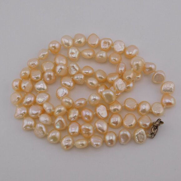 24” Natural Baroque Freshwater Pearl Necklace w/ 925 Sterling Silver Clasp - Picture 3 of 11
